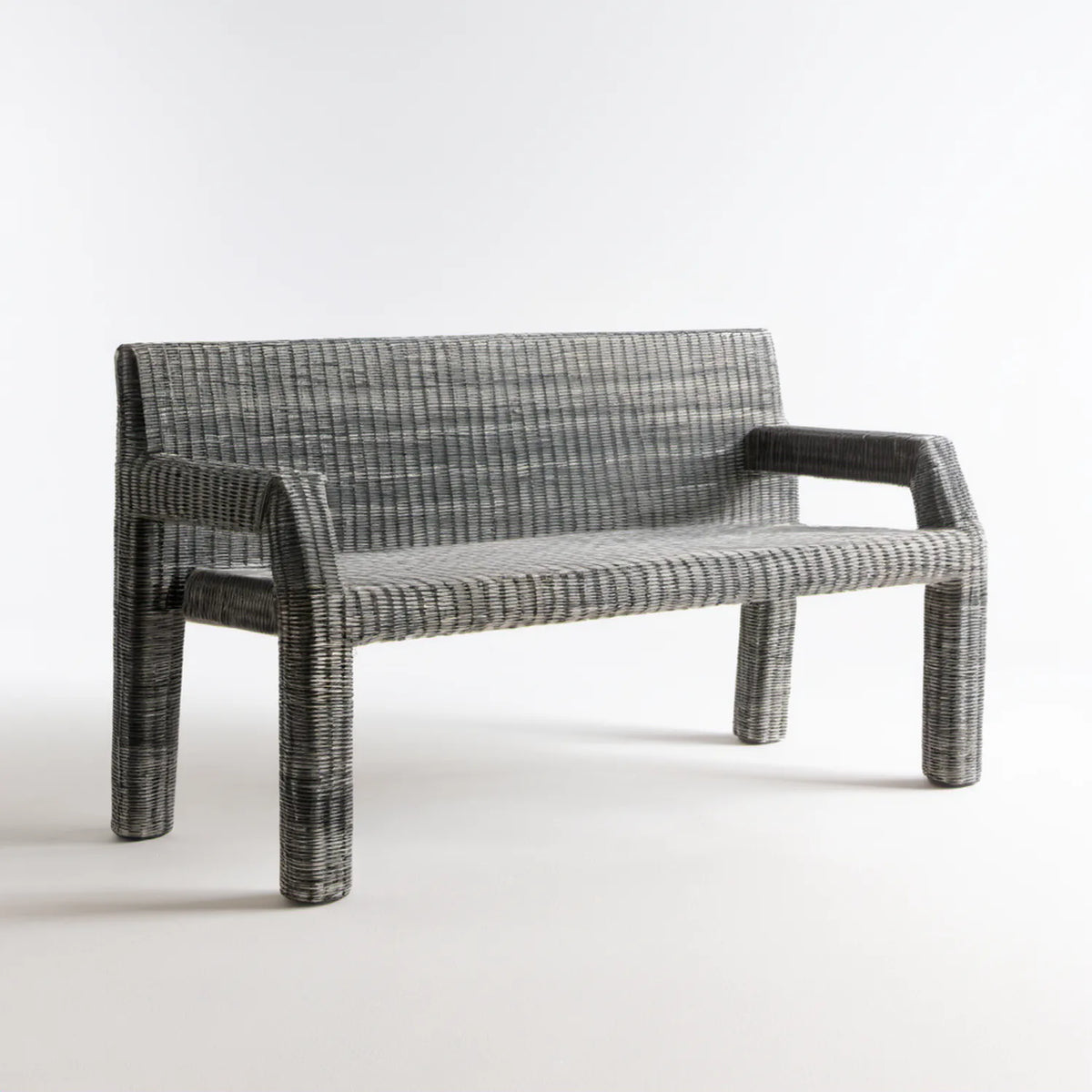 Dwuosobowa ławka ogrodowa z technorattanu PE szara 122 x 65 x 85 cm