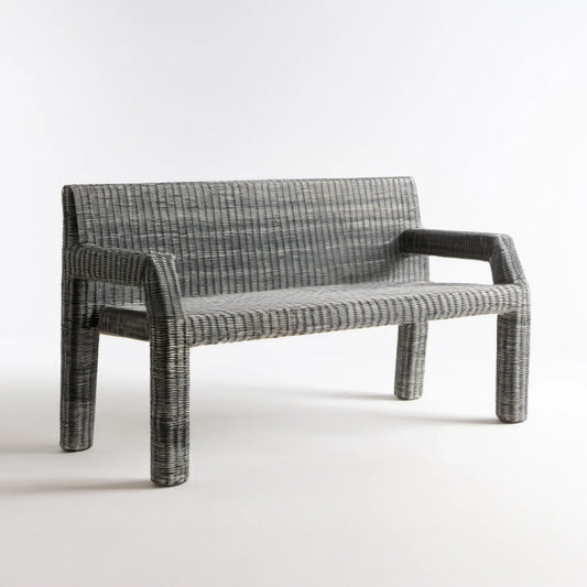Dwuosobowa ławka ogrodowa z technorattanu PE szara 122 x 65 x 85 cm