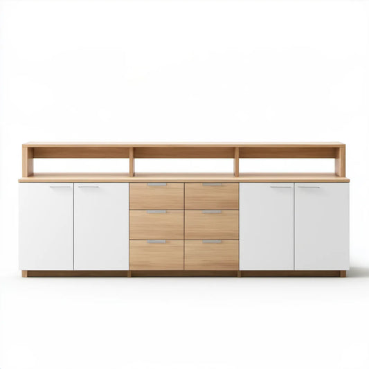 Komoda dekoracyjna z MDF Biały i Jasny Dąb 240 × 40 × 120 cm