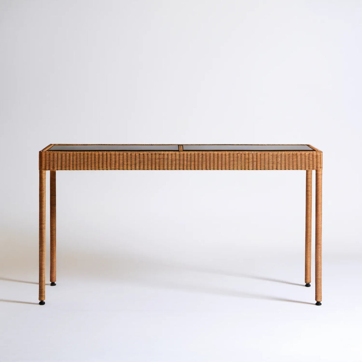 Prostokątny stół ogrodowy z technorattanu brązowy z czarnym szklanym blatem 160 x 80 x 75 cm