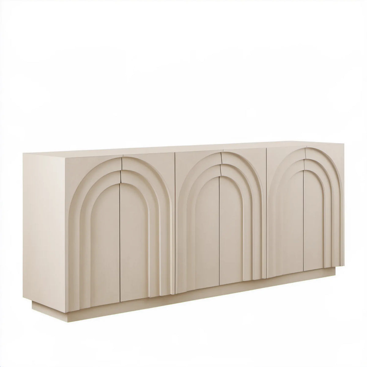 Kremowa komoda z MDF z 6 drzwiami i frezowanym wzorem łukowym, 180 x 40 x 80 cm