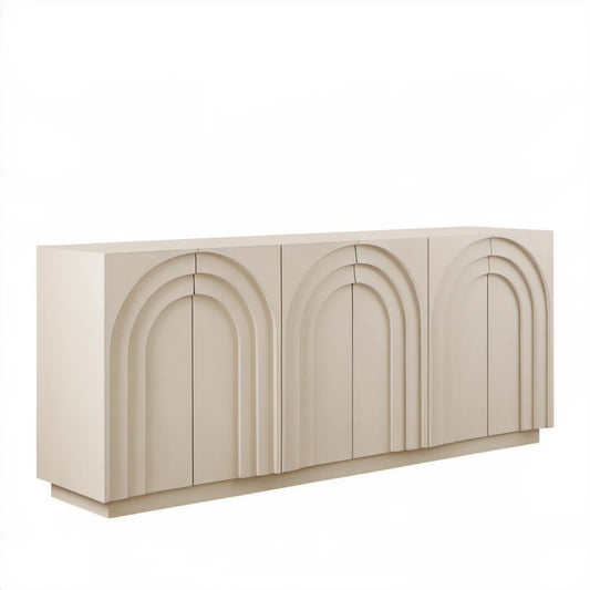 Kremowa komoda z MDF z 6 drzwiami i frezowanym wzorem łukowym, 180 x 40 x 80 cm