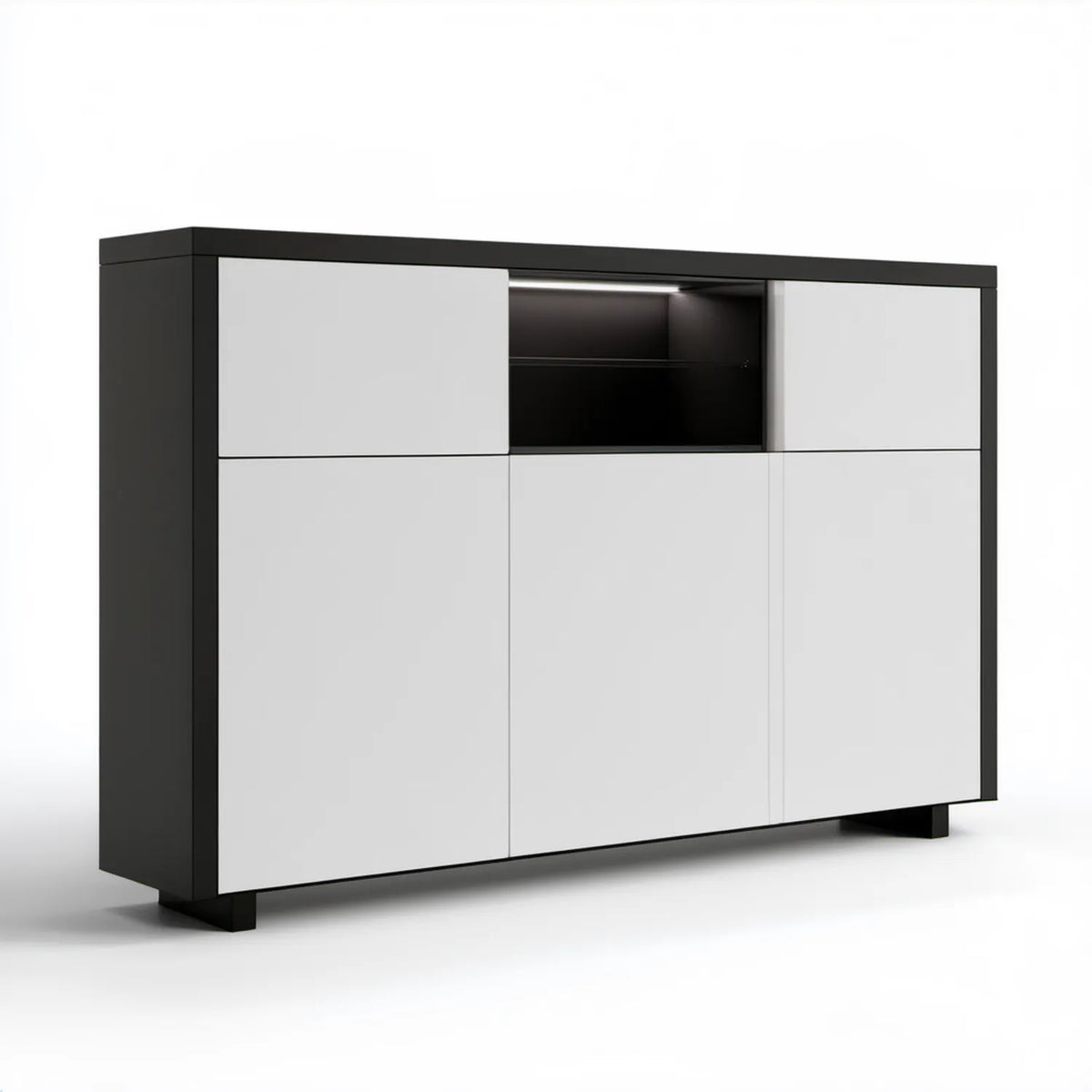 Komoda nowoczesna czarno-biała z oświetleniem LED 160 x 40 x 120 cm