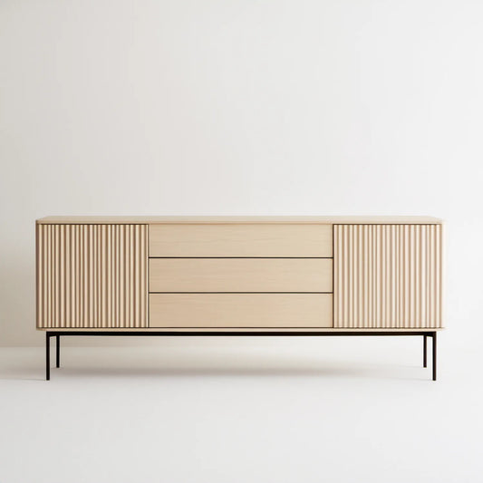 Komoda do salonu z frezowanymi frontami, jasnobeżowa dąb/czarny, 180 × 40 × 80 cm