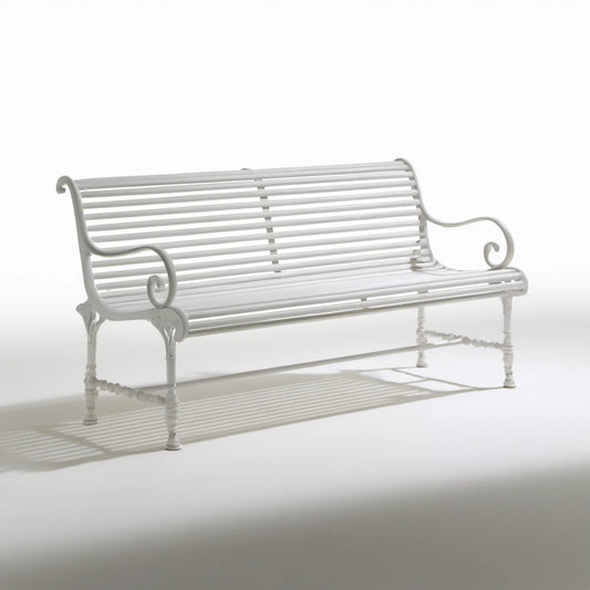 Biała stalowa ławka ogrodowa trzyosobowa 150 x 60 x 90 cm