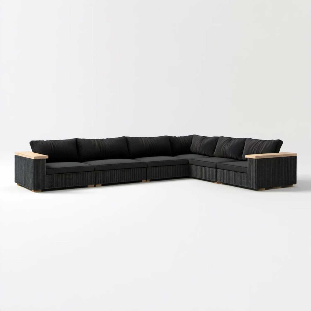 Narożna sofa ogrodowa 5-osobowa z technorattanu PE, czarna/naturalna, 300 x 230 x 65 cm