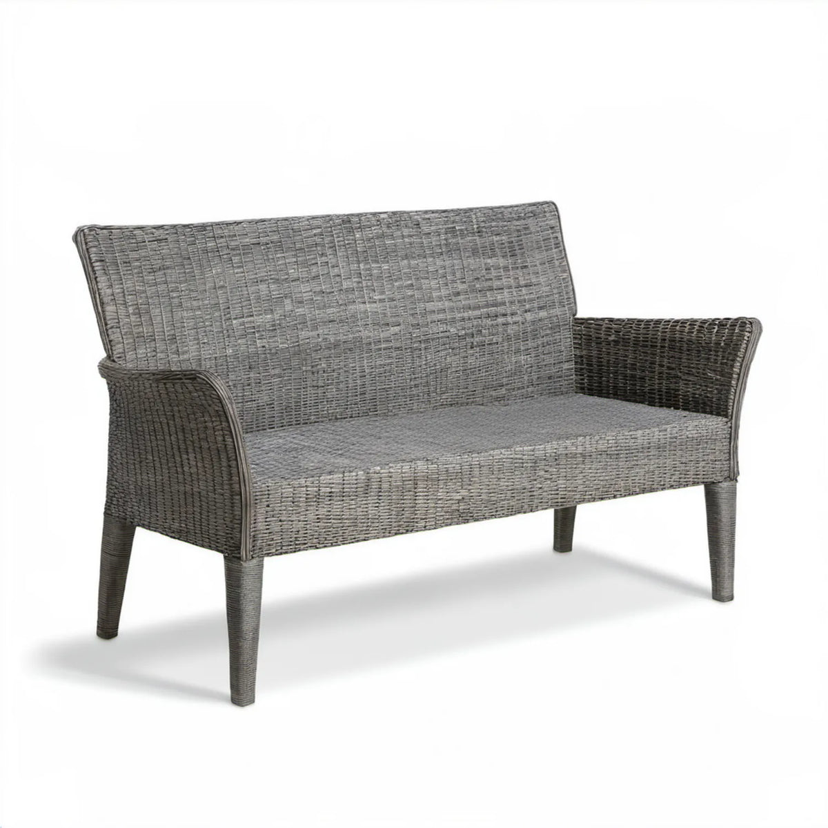 Dwuosobowa ławka ogrodowa z technorattanu PE, szara, 120 x 65 x 85 cm