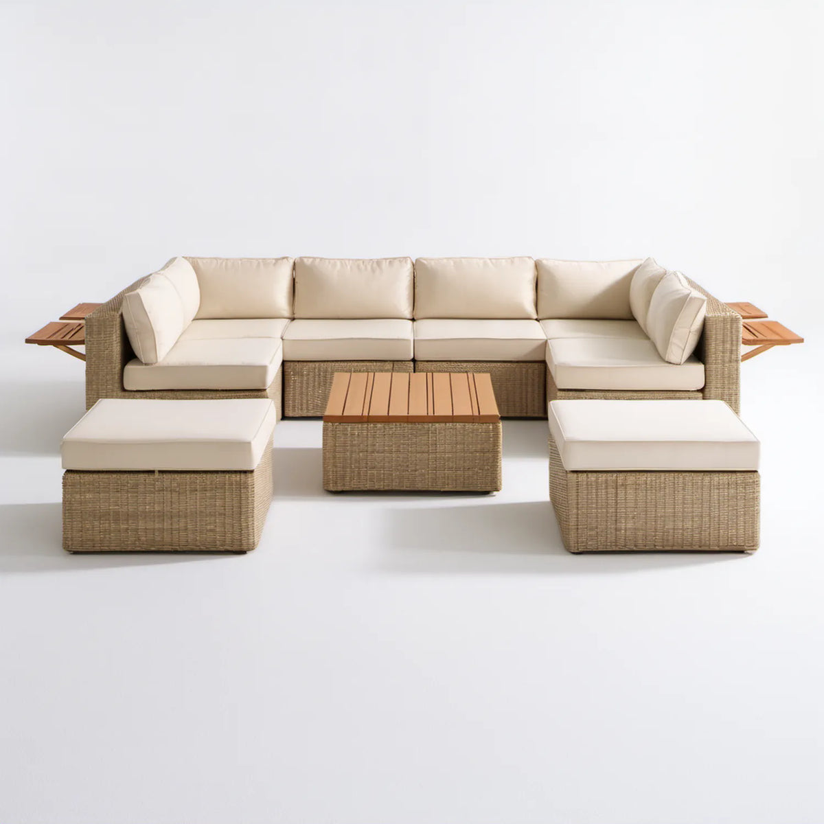 Modułowy zestaw wypoczynkowy z technorattanu, 300 × 85 × 65 cm, Beżowy/Jasnobrązowy