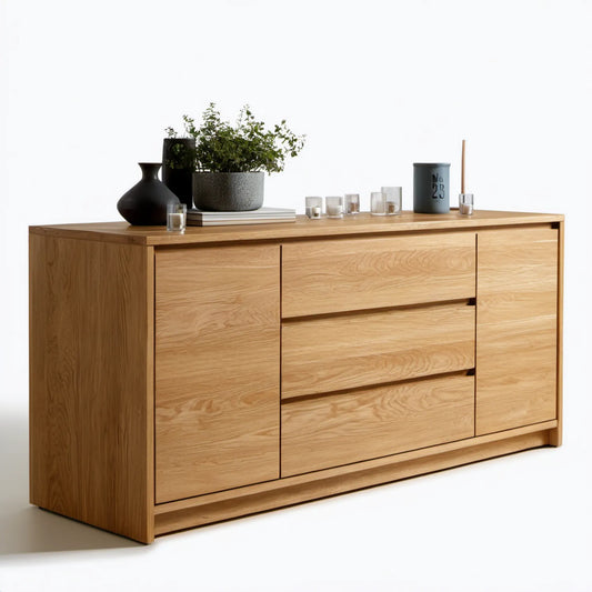 Komoda z litego drewna dębowego, naturalny dąb, 180 × 45 × 85 cm
