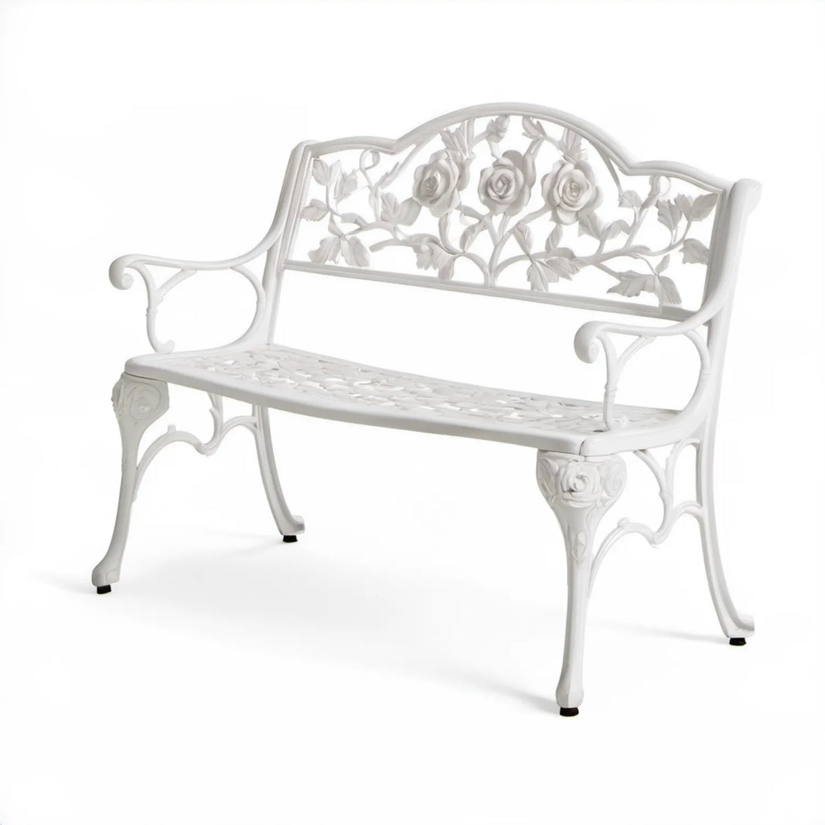 Biała dwuosobowa ławka ogrodowa z odlewu aluminiowego 100 x 54 x 85 cm
