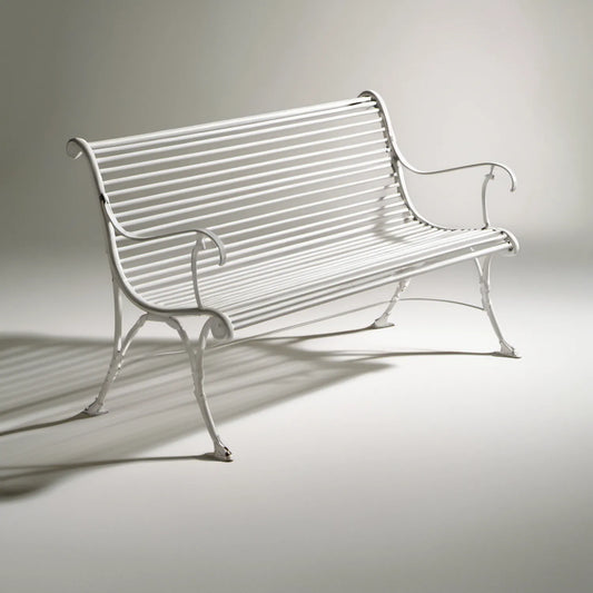 Biała stalowa ławka ogrodowa 3-osobowa 150 x 60 x 88 cm